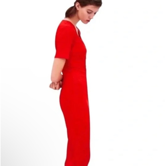 ZARA Red Ribbed fitted V-Neck midi dress with faux buttons & short sleeve 🎉SALE - Picture 2 of 12